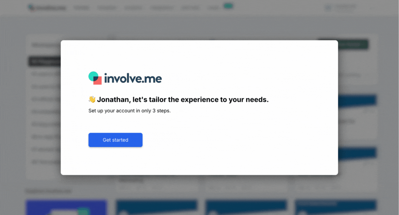 involve.me onboarding steps.